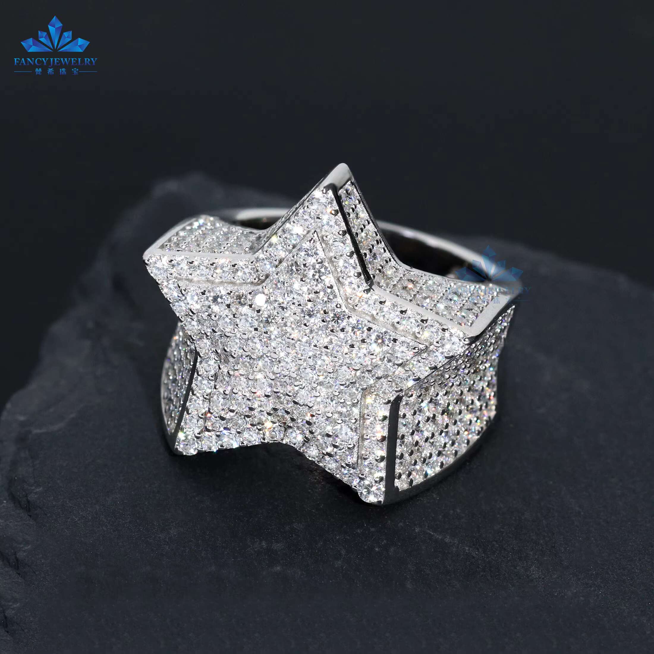 Hiphop Jewelry Iced Out 925 Sterling Silver VVS Moissanite Diamond Star Ring With GRA Certificate