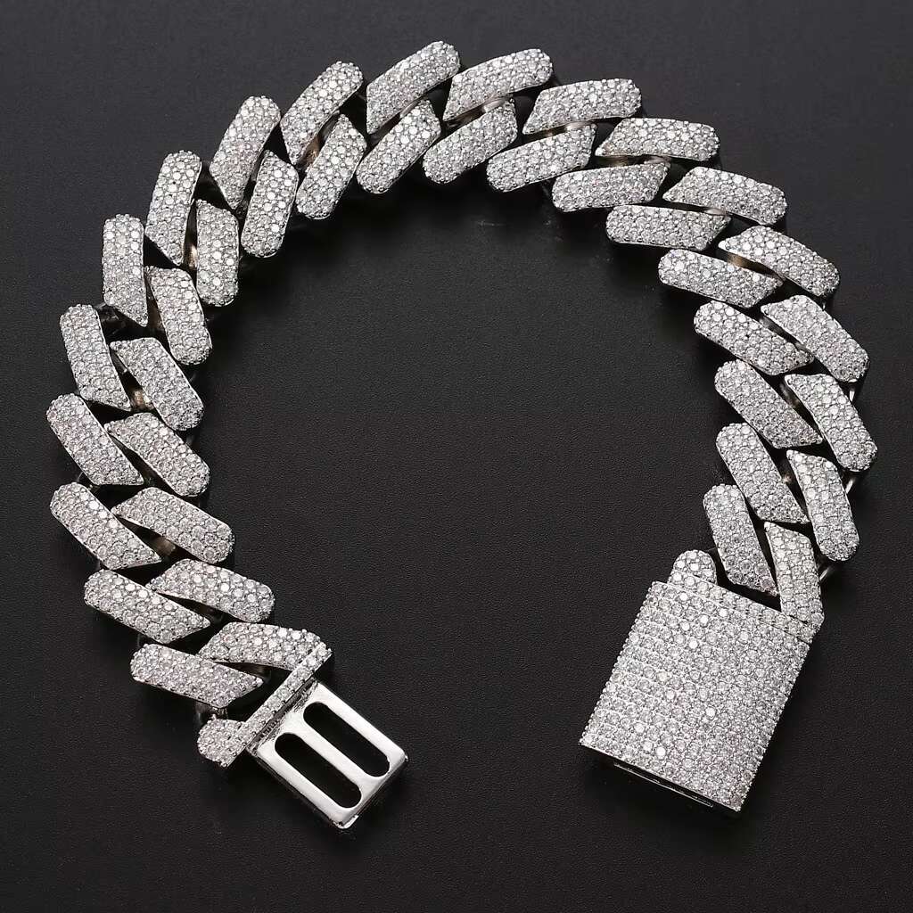 BES Luxury Trend Hip Hop Iced Out Cubic Zircon Solid Bracelet 20mm Cuban Chain Bracelet Fashion Men Women Gold Plated Bracelet