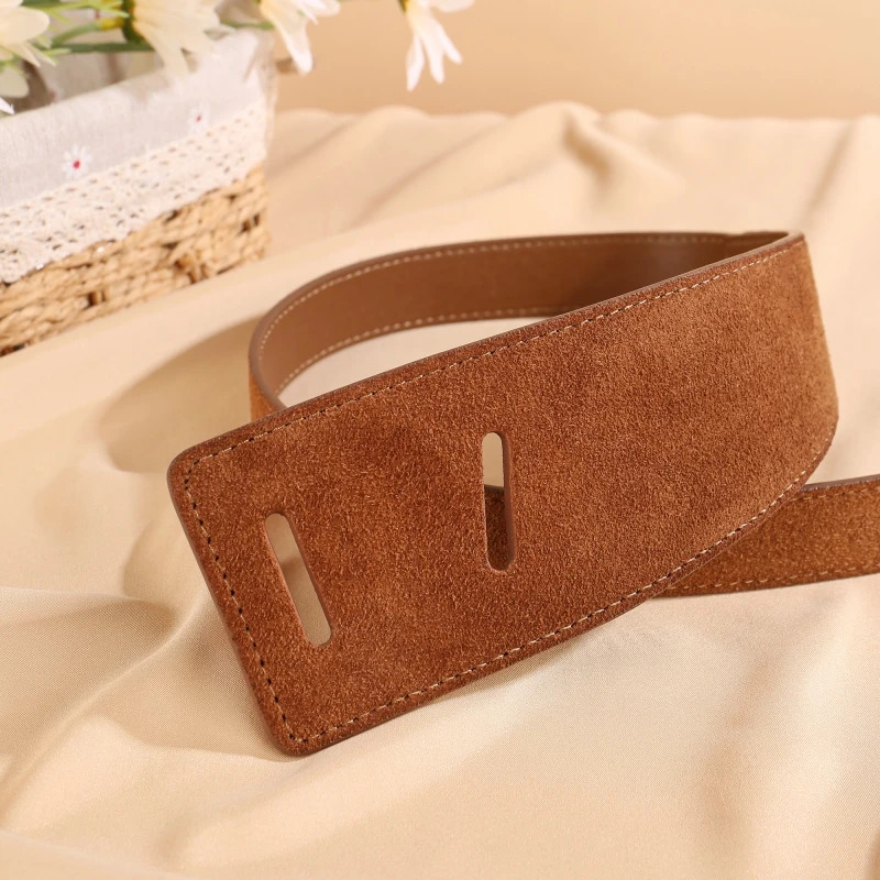 Womens Belt Suede Cowhide Leather Tie Knot Adjustable Waist Belt Without Buckle for Dresses Jeans Coats 250409