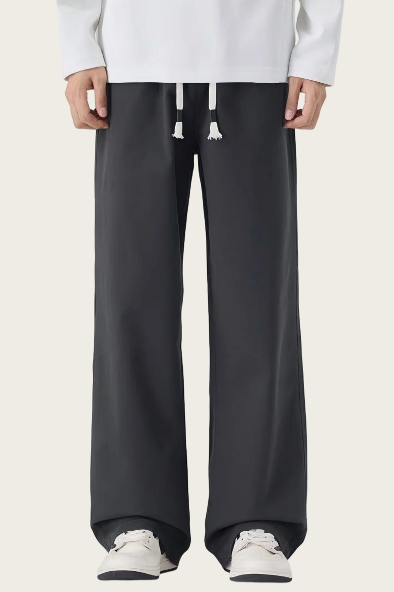 Men's New Arrivals Trendy Casual Pants - Longer Length Black/Dark Gray Relaxed Straight-Leg Trousers 3611