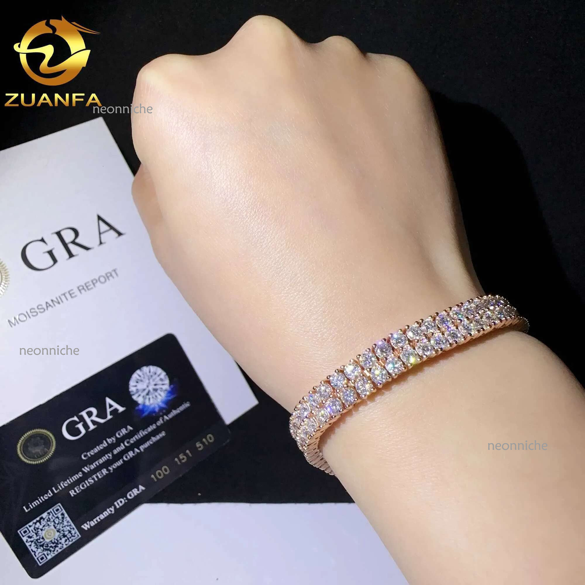 New design two rows real gold plated bracelet sterg sier vvs moissanite hip hop jewelry lab dia tennis chai