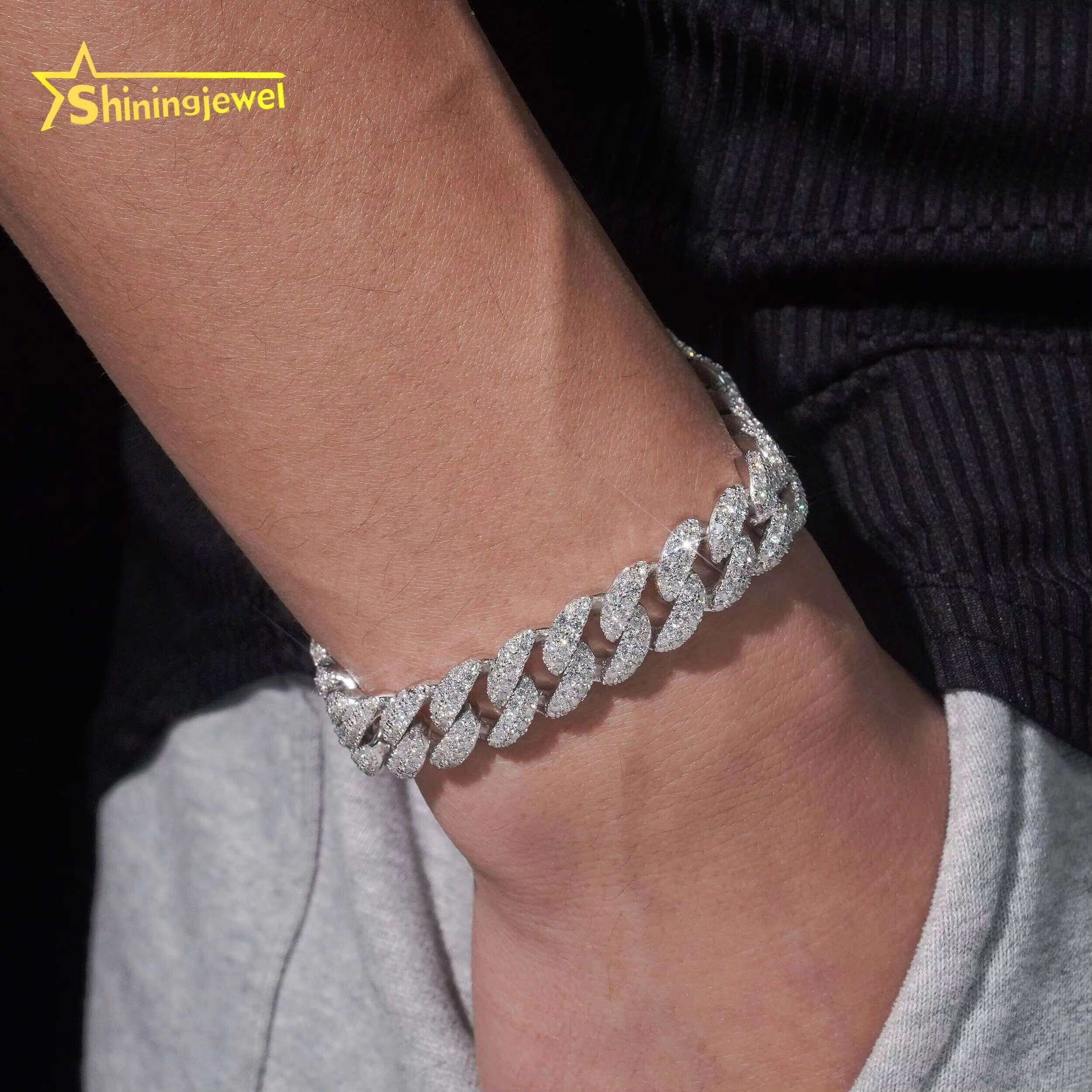 Pass Diamond Tester Ready to Ship Hip Hop 925 Silver Iced Out 12mm Mens Moissanite Necklace Cuban Link Chain