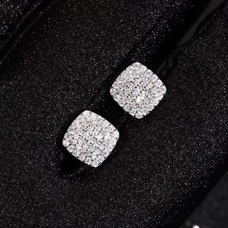 XINGGUANG JEWELRY 925 Sterling Silver Iced Out VVS Moissanite Hypoallergenic Square Stud Earrings for Men Women