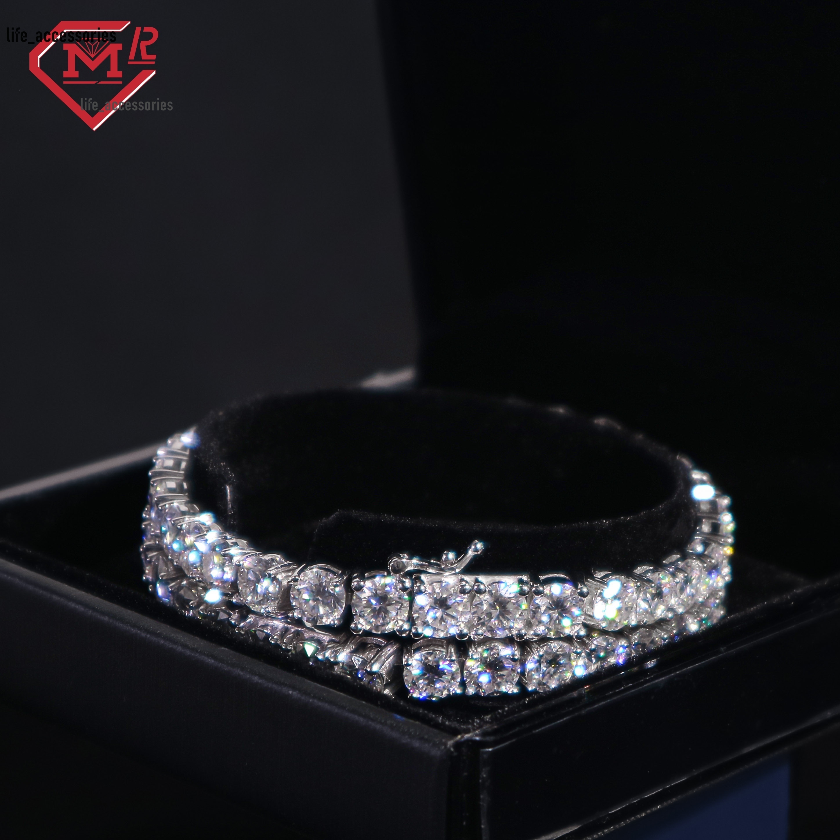Hiphop Moissanite Tennis Chain Bracelet 5MM Silver 925 Custom Vvs Iced Out Tennis Bracelet