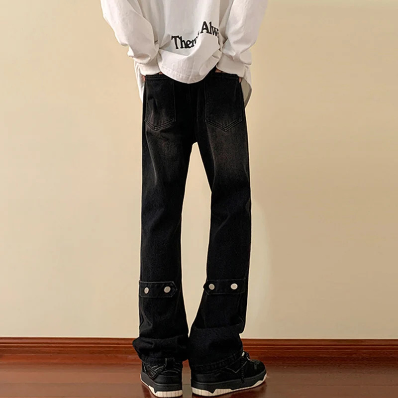 Mens Ultra Thin Edge Bottom Jeans Mens Fashion Metal Button Jeans Teen Trendy Retro Casual Denim Trouser 250408