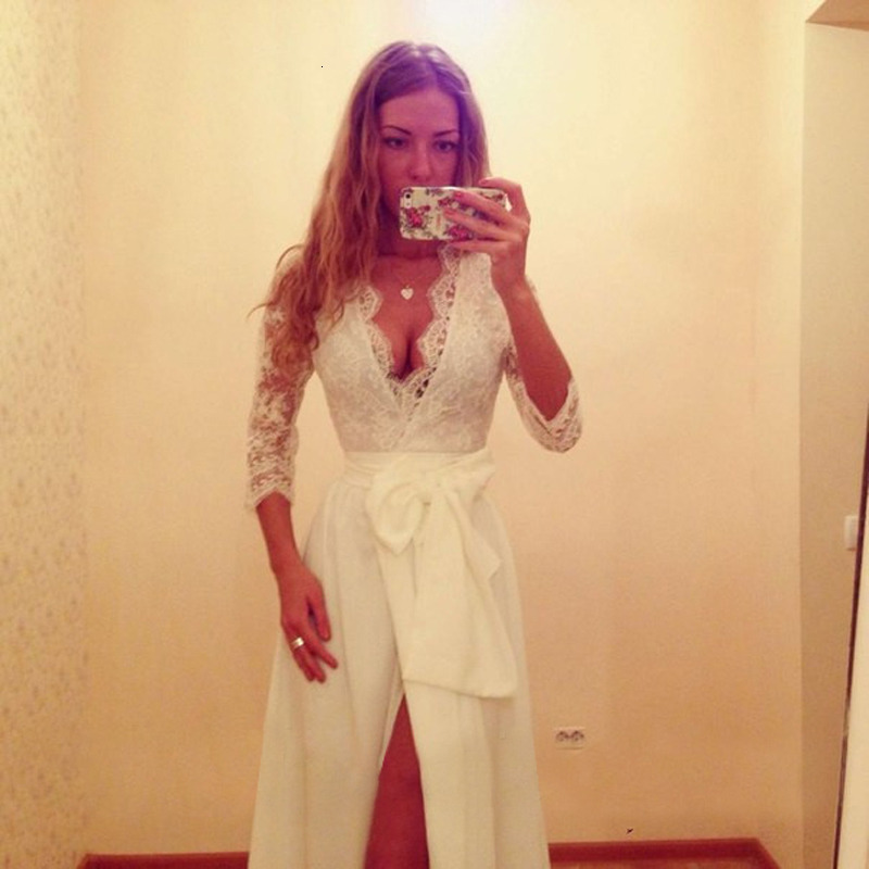 Autumn/Winter 2025 New Fashion Sexy Bandage Splice with Middle Sleeve Mark West Side Split Dress