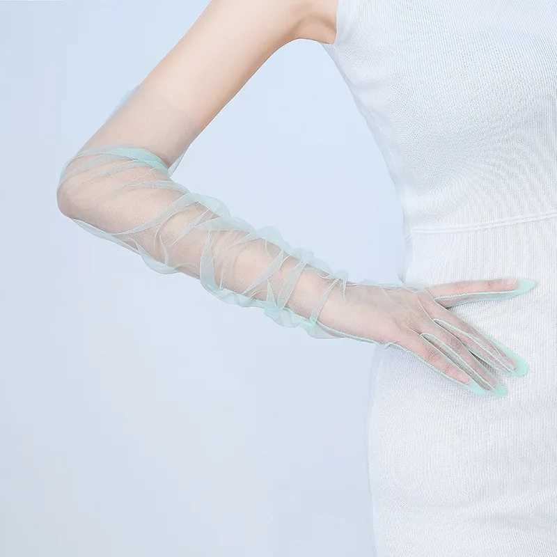 Women Long Sheer Tulle Gloves for Bridal Wedding Accessories Party Transparent Finger Gloves L251110
