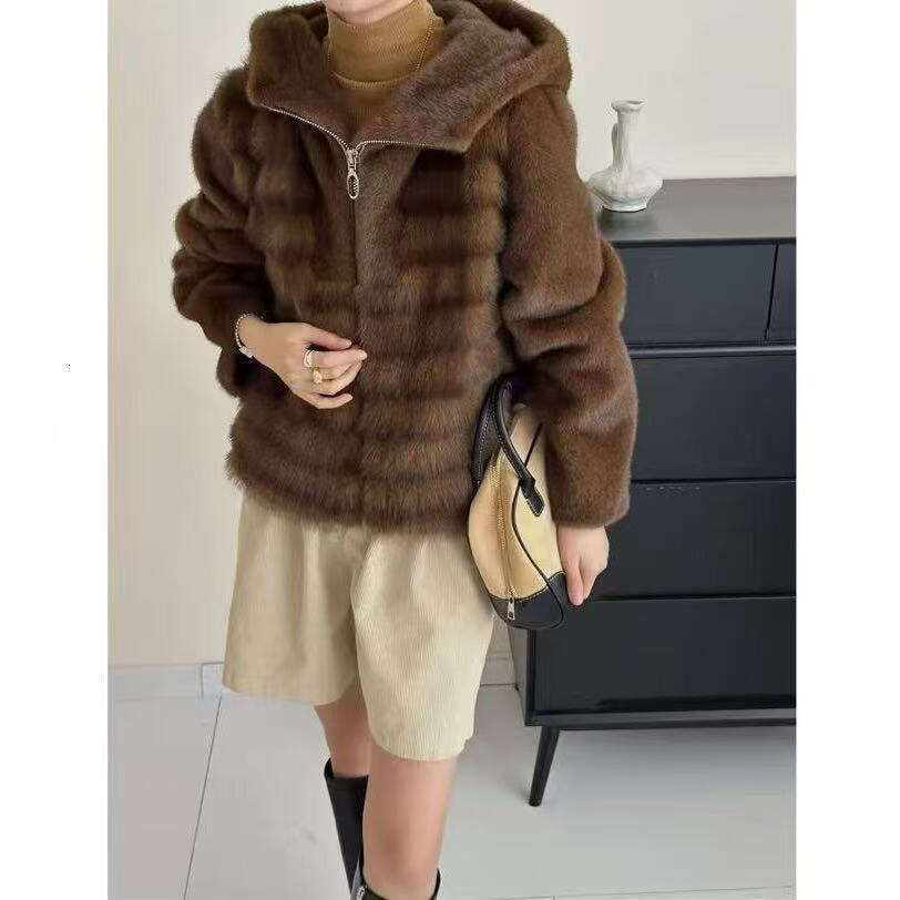Mink Thickened with Winter HighEnd Coat Imitation Hood, OnePiece Short Style for Petite Sizes, EcoFriendly Fur Hood, Sizes, Hood, Sizes, Hood, Sizes,