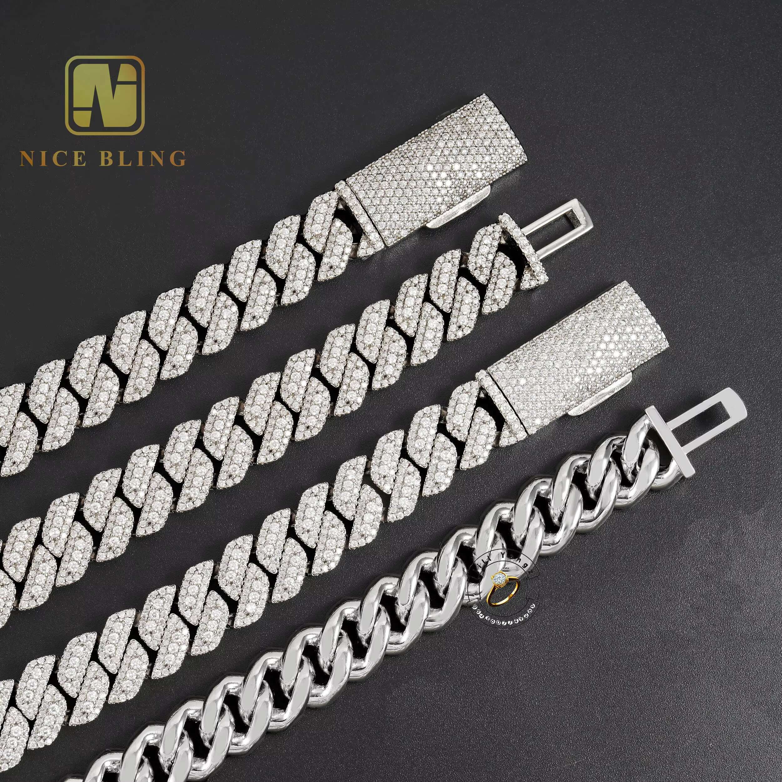 Fine Gifts Moissanite 925 Silver Hip Hop Iced Out Fine Jewelry 10k 12k14k Custom Beaded Chain Cuban Chain