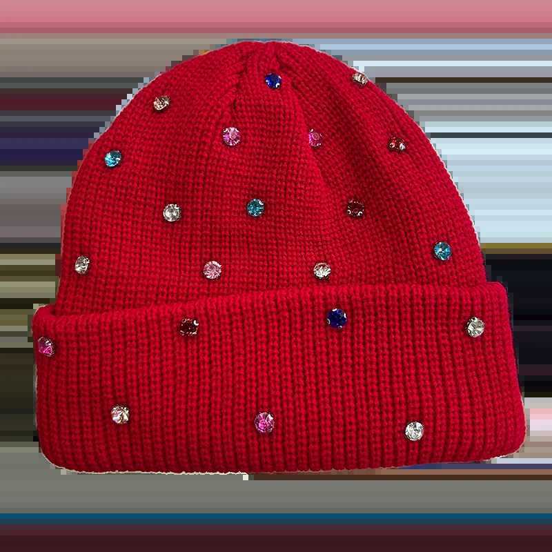 Womens Sparkly Knit Beanie Soft Winter Hat with Colorful Rhinestones for Fall WinterXJ251110