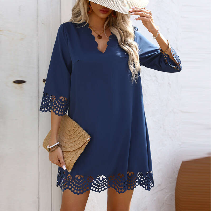 Amazon Foreign Trade Women's Fashion Cross-Border European and American Style 2025 Spring Summer New Holiday Floral Print Half Sleeve A-Line Dres