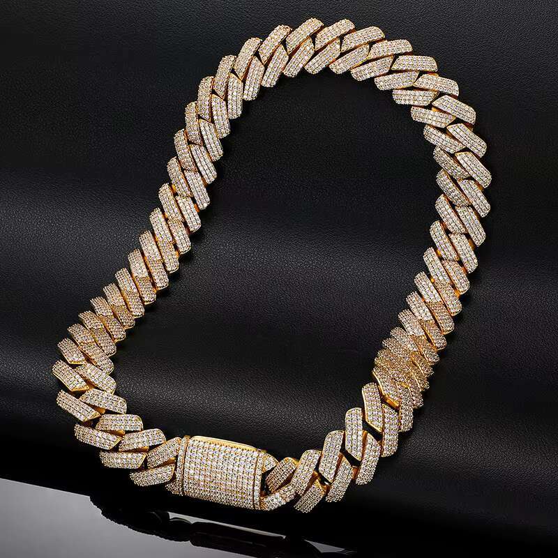 Luxury 20mm 3 Row VVS Moissanite Cuban Chain Hip Hop Rapper Gift Wholesale 925 Sterling Silver Iced Out Cuban Necklace for Men