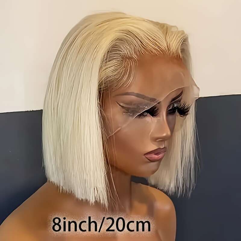 Blonde Short Bob Human 13X4 HD Lace Front 10A Brazilian Straight 180% Density Pre-Plucked Natural Hairline With - Unisex Wigs For Women & Men, All