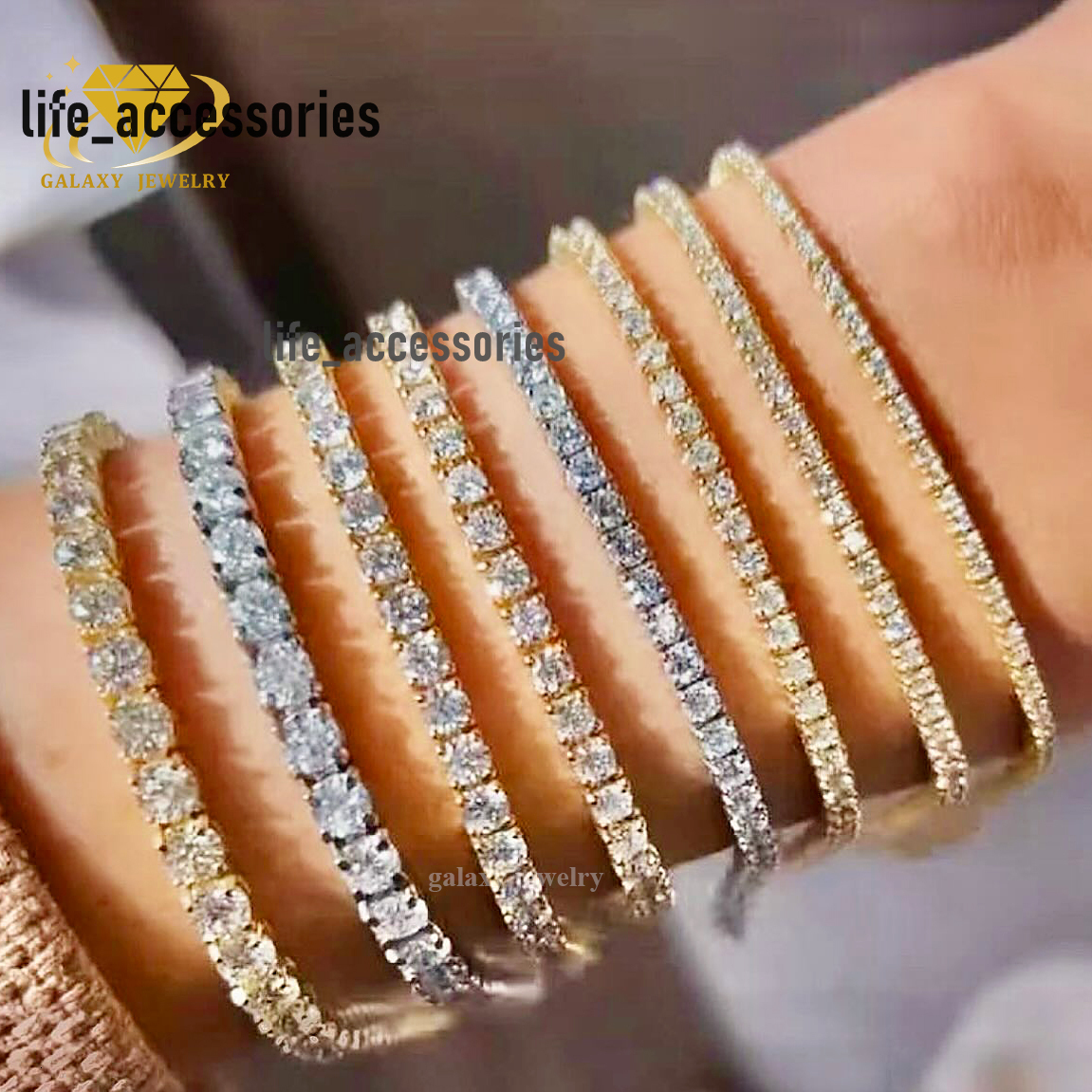 Fashion Jewelry 2-5mm Iced Out Gold Plated Vvs Moissanite Diamond 925 Silver Tennis Chain Bracelet Bangles for Women