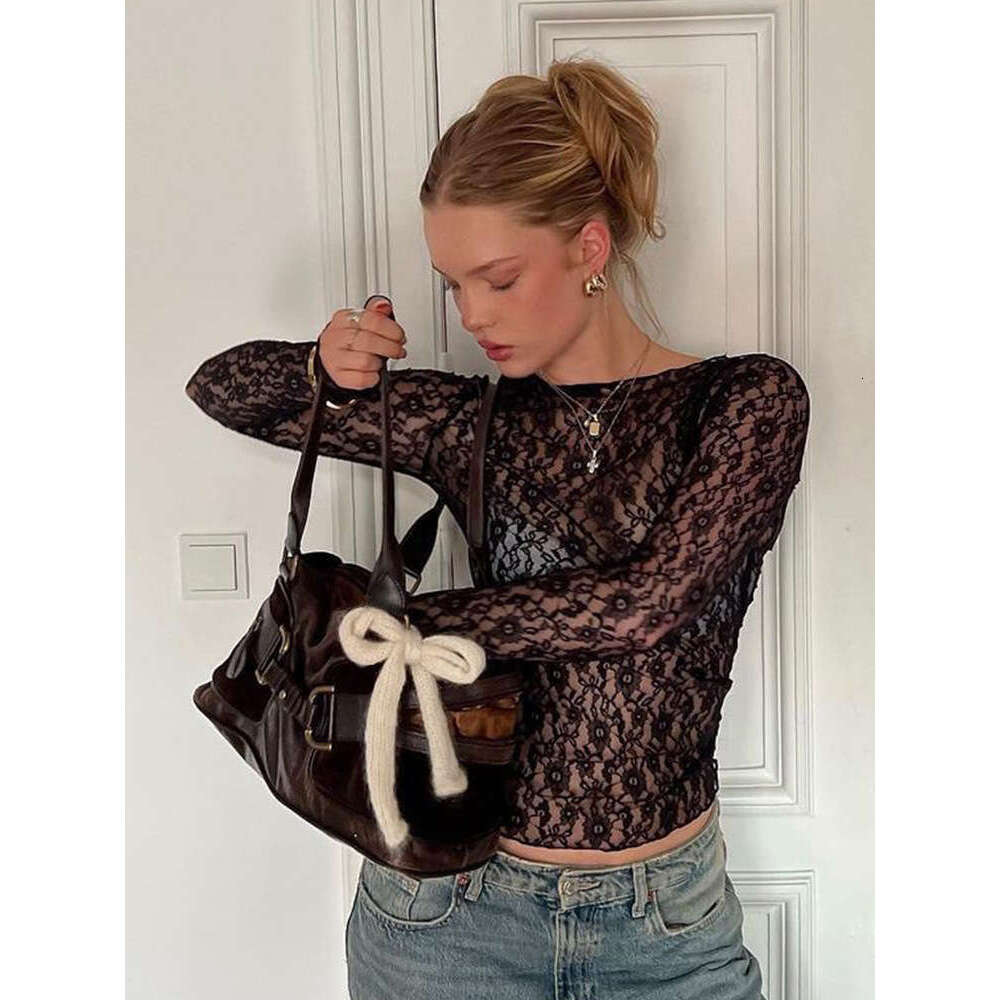 2025 New Sexy Lace Crop Top Hot Girl Amazon Beautiful Nightclub Slim Long Sleeve Shirt for Women Summer