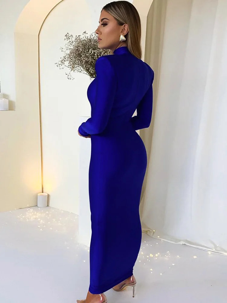 Shoulder Padded Long Sleeve Bodycon Green Party Club Maxi Dress Spring Autumn Women Fashion Elegant Clothes 251110