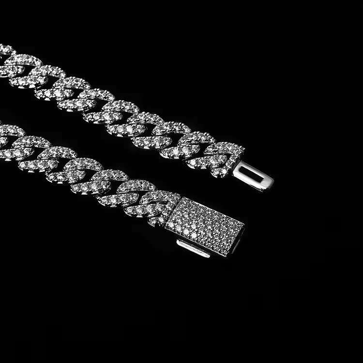 Sterg Sier Unisex Necklace 8mm Iced Out Cuban k Chain with Dia Gold Plated Hip Hop Jewelry for Gift