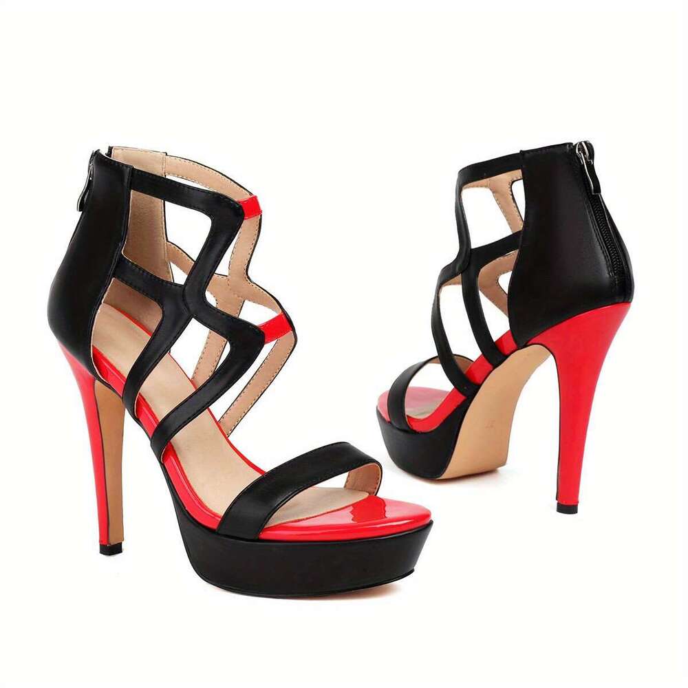 Color Blocked Waterproof Platform High-Heeled Sandals