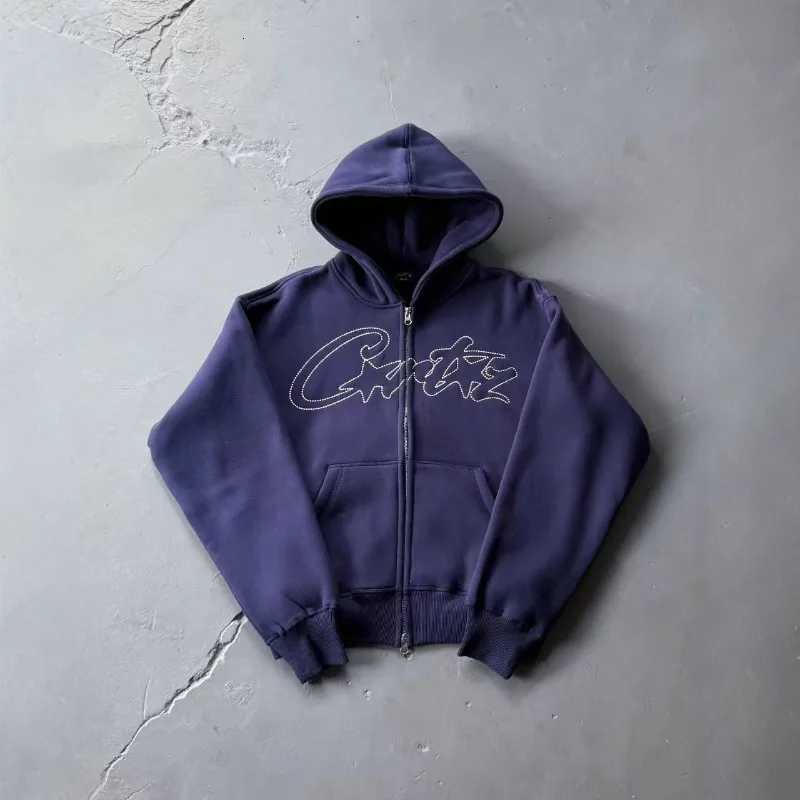 American high street dark blue letter brand casual men hoodie 2025 hip-hop retro oversized clothing couple loose sportswear suit W251110