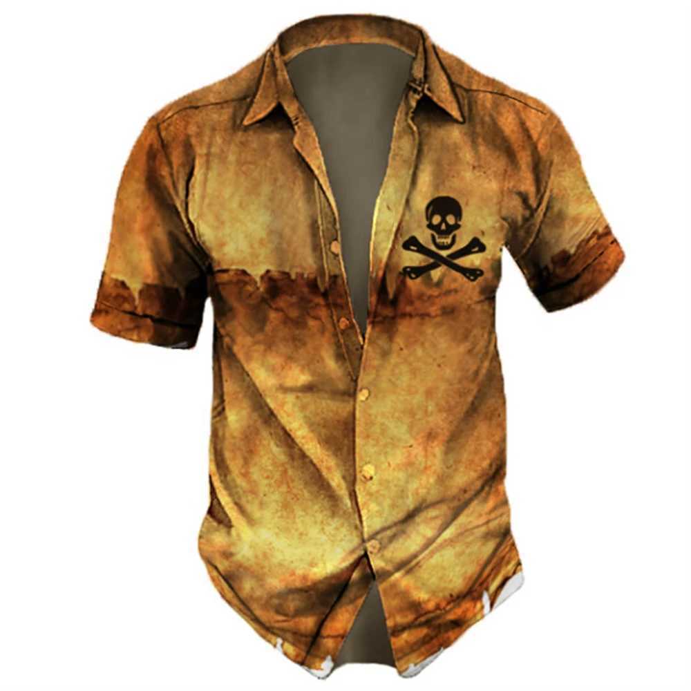 2024 Skeleton Mens Collar Street Clothing Retro Mens Street Hip Hop Short Sleeve Party Summer Mens Hawaiian Shirt X250410