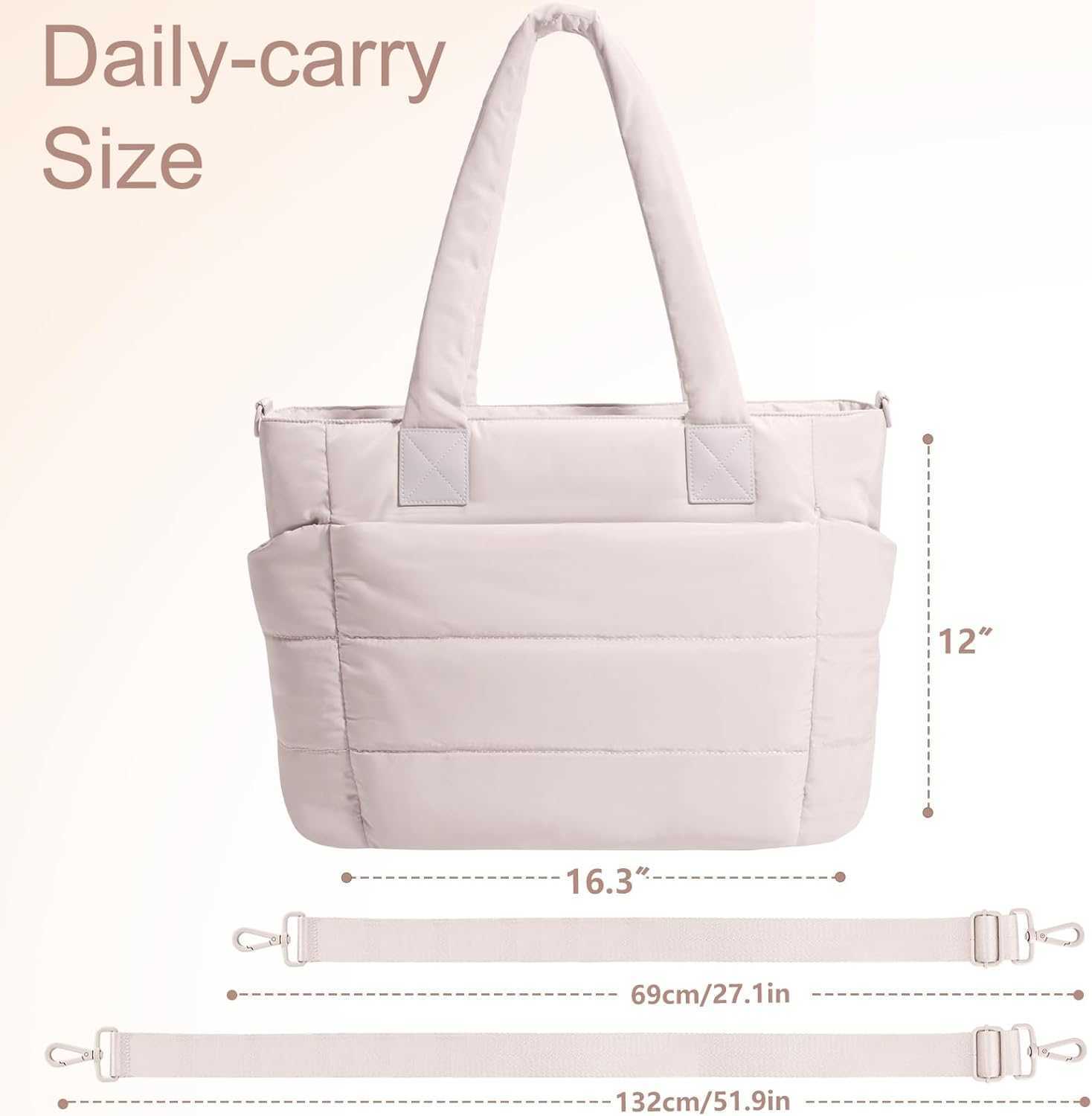 Womens Tote Bag Puffer Large Quilted Nurse with Zipper Suitable for Work and Travel