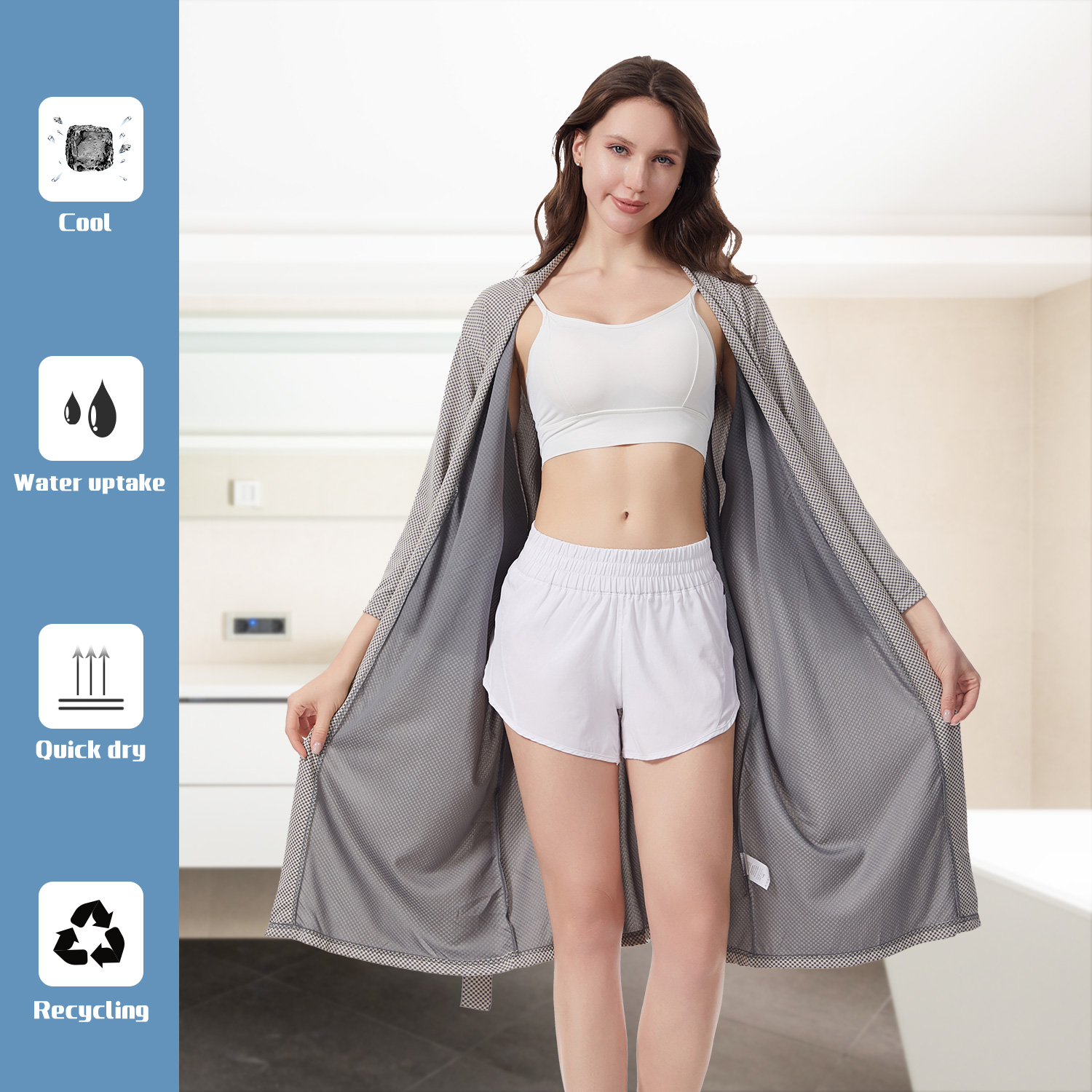 Mutao Cooling Changing Robe, Breathable Microfiber Hooded Towel, Microfiber Home Bathrobe for Swimming Beach Surfing Bathing Travel