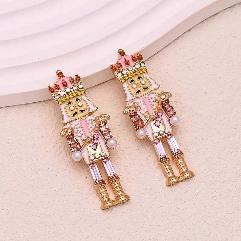 Creative Cute Nutcracker Earrings Exaggerated Alloy Rhinestone Nutcracker Soldier Earrings for Women Christmas Jewelry J251110