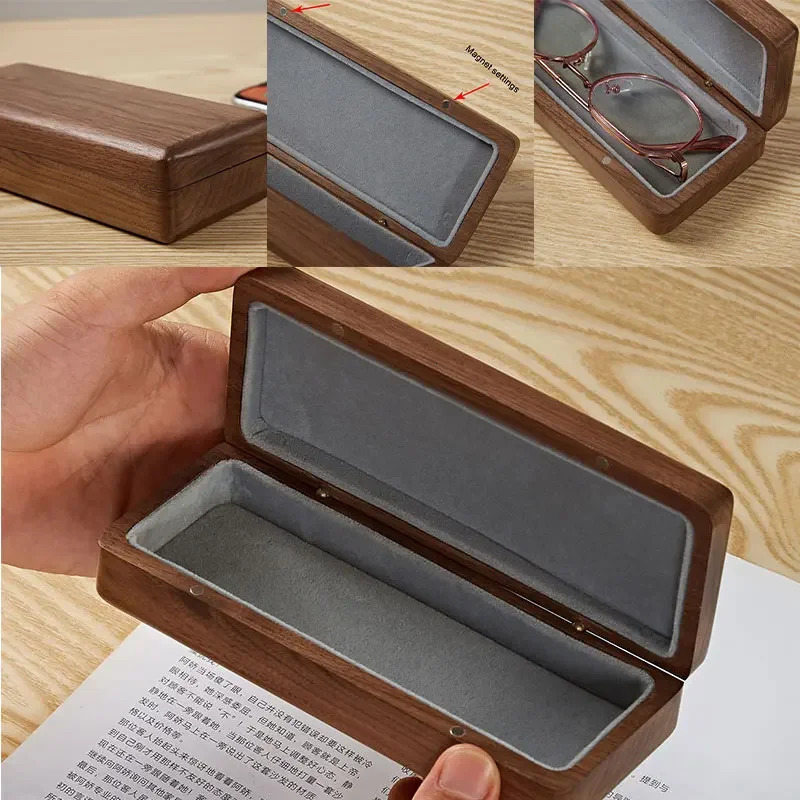 Vintage Solid Wood Glasses Box Creative Black Walnut Glasses Box Portable Myopia Business Glasses Storage Box 250409