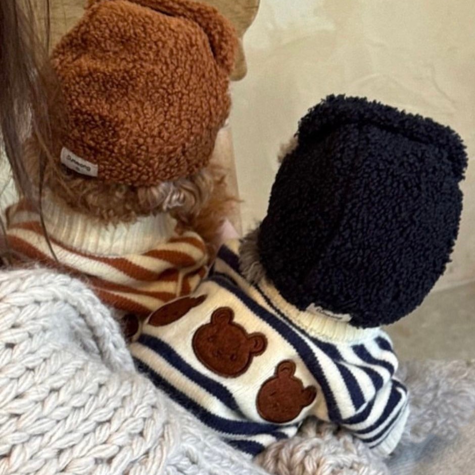 Cute Bear Embroidery Pet Sweater, Striped Knitted Dog Pullover, Warm Soft Pet Apparel, Fashionable Dog Sweater for Small Dogs, Comfortable Breathable 