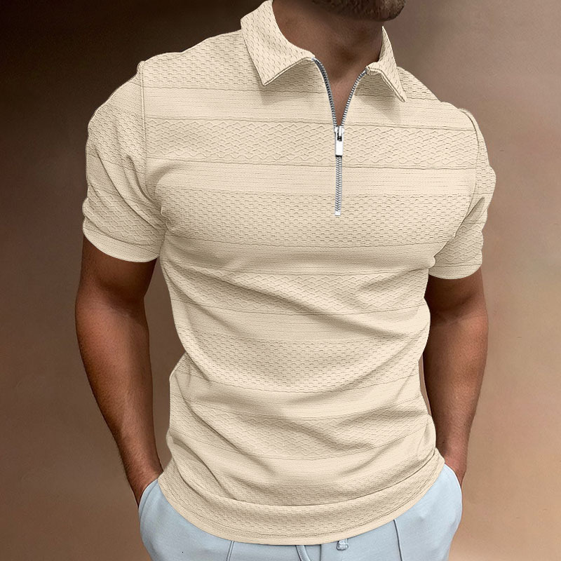 2023 summer mens polo shirt solid color short sleeve lapel T-shirt casual jacquard top men