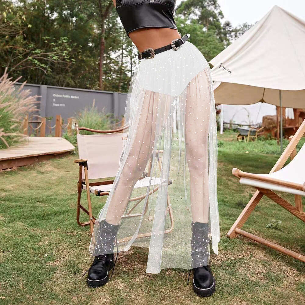 European and American Cross-Border Amazon Sale Nightclub Sexy Sheer Pleated Lace Bodycon Mesh Waist Half Skirt