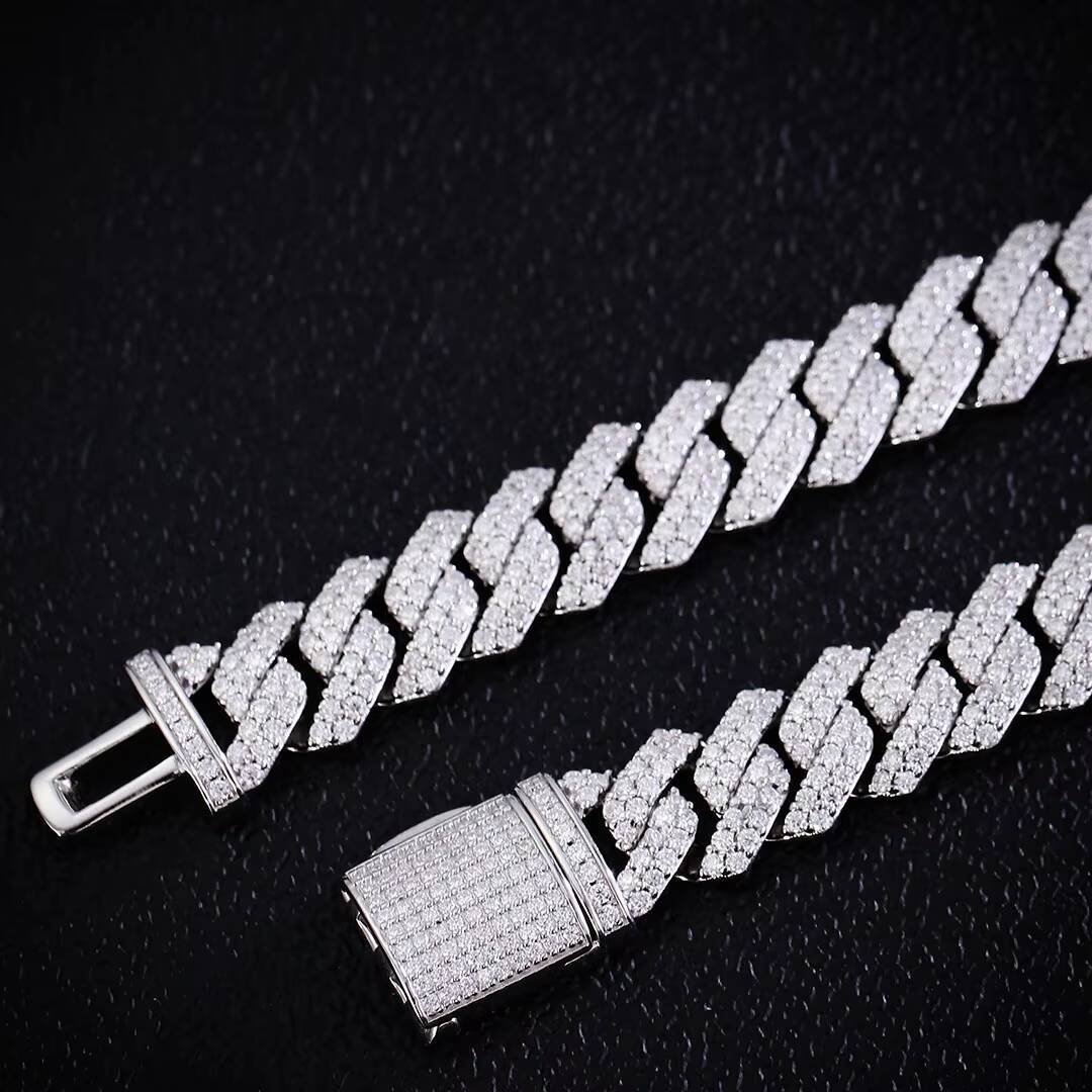 Ready to Ship 10mm 12mm Moissanite Miami Cuban Bracelet Chain Necklace 2 Rows for Men VVS D Iced Out Solid 925 Sterling Silver