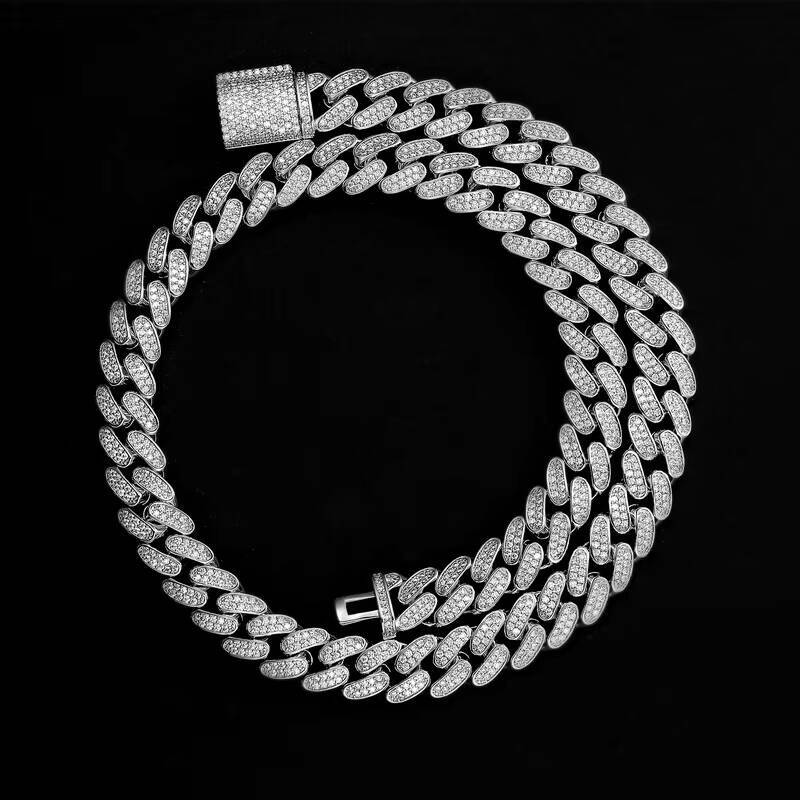 Hot Sale 13mm VVS Moissanite Diamond 925 Sterling Silver Hip Hop Iced Cuban Link Chain 14K Gold-for Young Adults