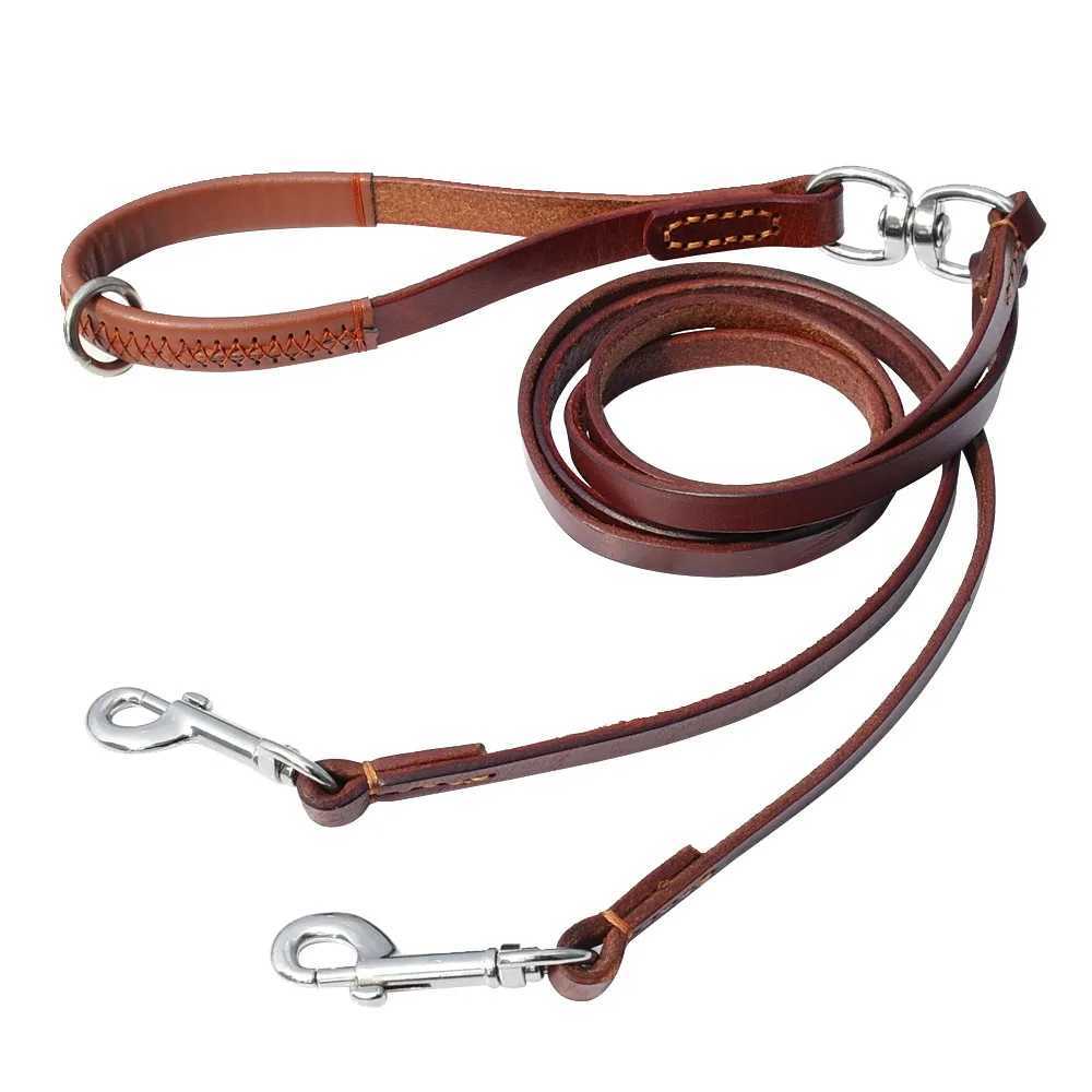 Double Dog Leash Genuine Leather Dual Dog Leash 360 Swivel Walking Training Leash For Two Dogs Soft Handle J251110