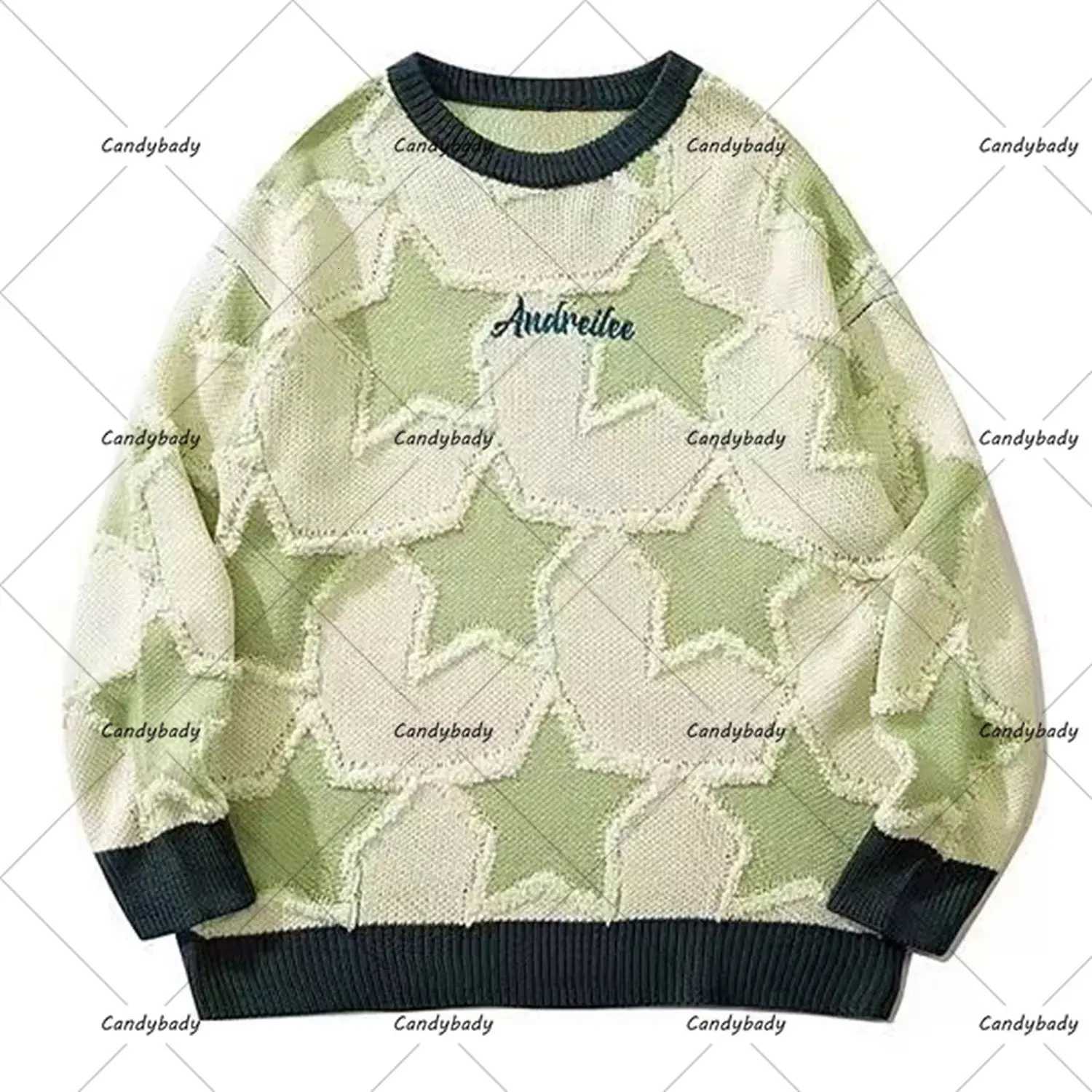 Fashion American High Street Harajuku Style Star Streetwear Men Round Neck Sweater Female Couple Y2K Street Retro Casual Loose Pullover Y251110