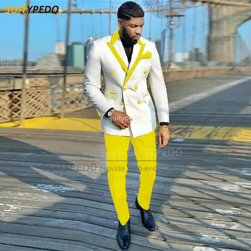 Fashion White Men Suits Slim Fit Double Breasted Blazer Pants 2 Pieces Tailor-made Business Party Wedding Tuxedos for Men 250409