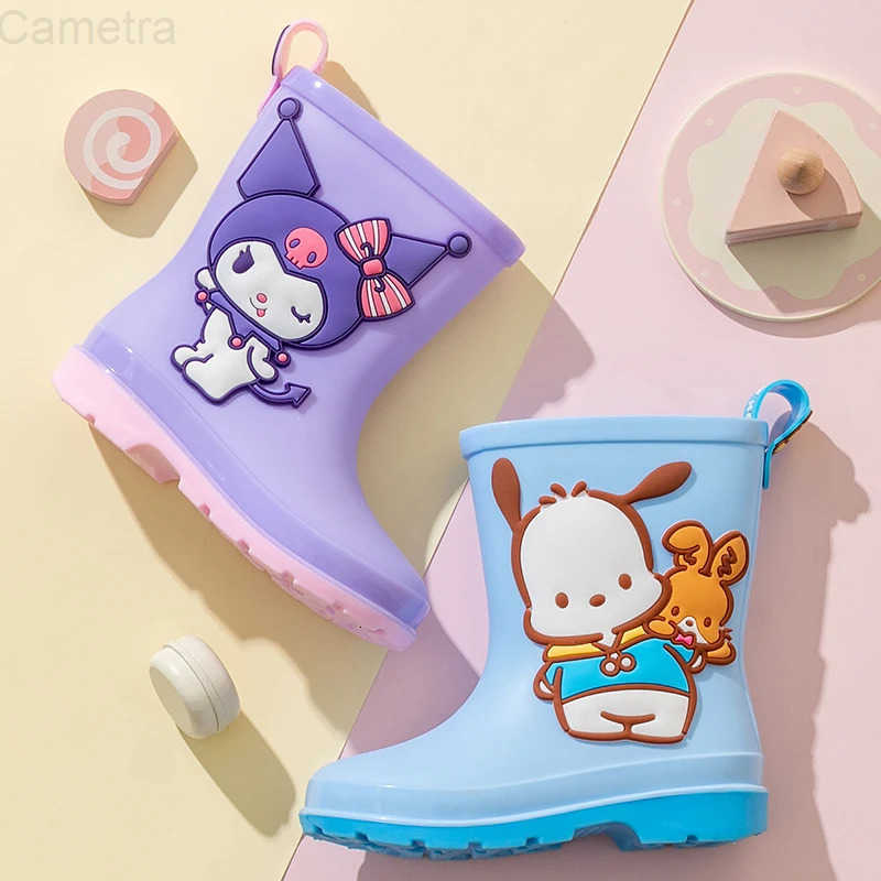 Sanrio Kulomi Melody Childrens Rain Boots Cartoon Non-slip Waterproof Shoes For Boys And Girls Summer Galoshes Mid-calf H251110