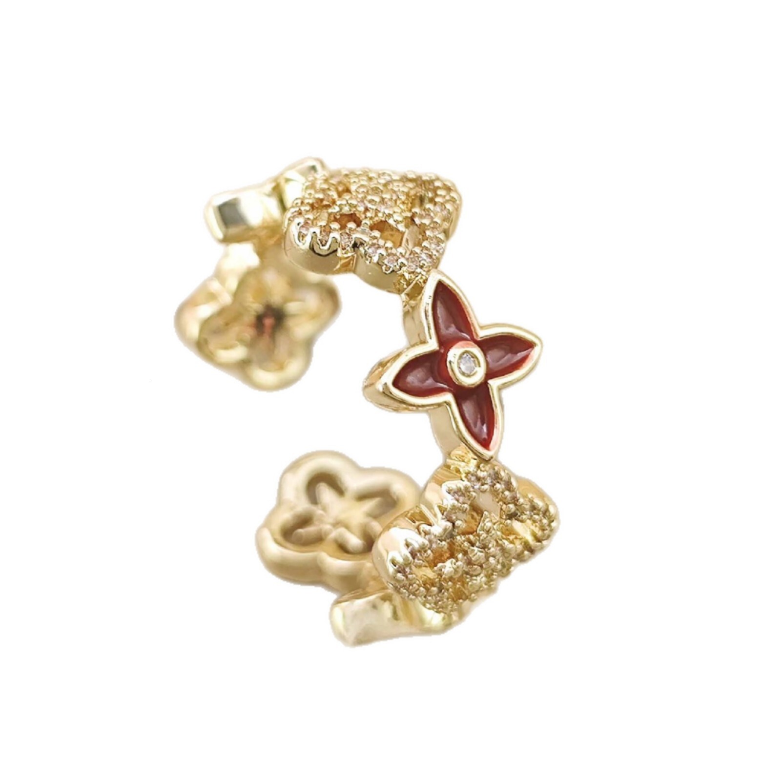 Oil Drop Full Diamond Lucky Four Leaf Fashion Ring Clover Women's Hollow Ring European And American Style Ins Designer Ring Light Luxury Elegant 