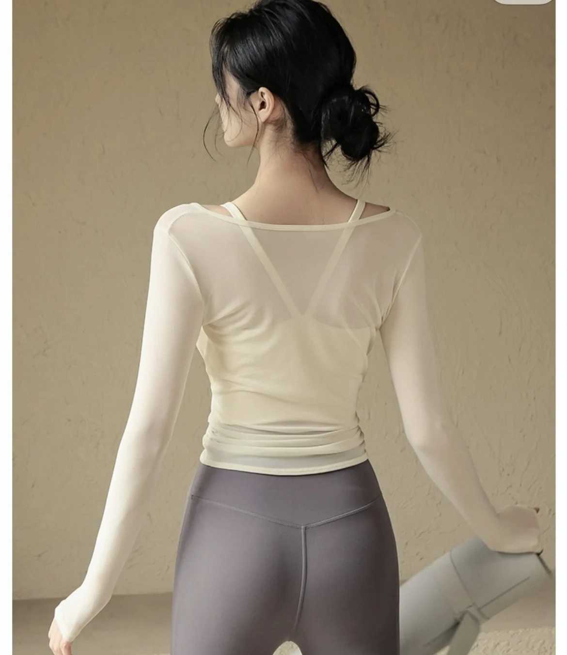 Prati Sports T-shirt V-neck Mesh Breathable Yoga Set Cross Cover Long Sleeve Running Training Fitness TopXJ250410