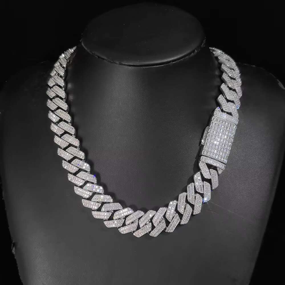 Customized 20mm 2 Rows Baguette CZ Zircon Iced Out Miami Cuban k Chain Bracelet Bg Brass Hip Hop Jewelry Necklace