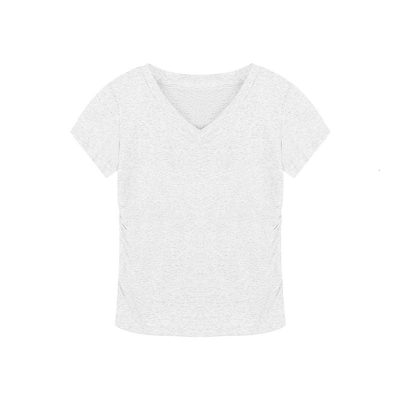2025S Designer Women S T Shirt V Neck Sleeved T Shirt For Women S Summer New Front Shoulder Slim Fit Slimming And Pleated Short Style Student Solid Co