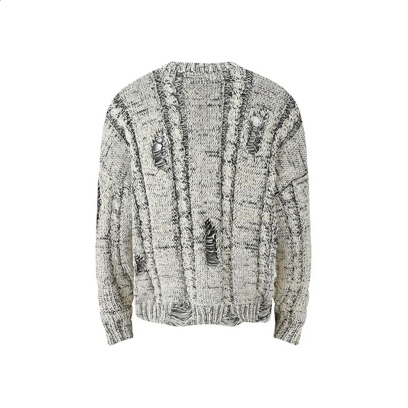 PFNW Niche n Mens Sweater Hole Knitted Round Collar Menwear Solid Color Pullover Loose Male Tops Autumn 12C1055 250407