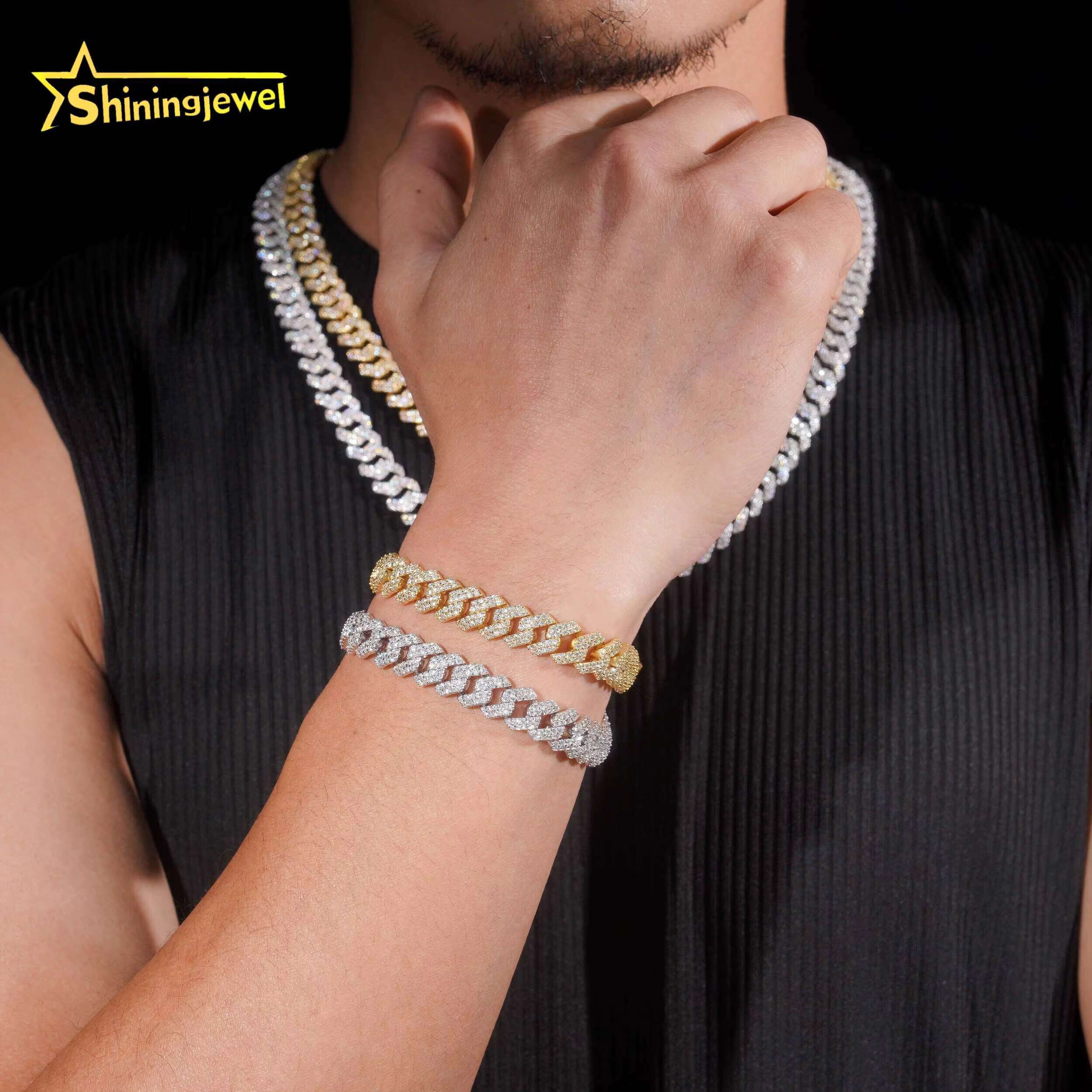 Promotion Large Stocks 10mm 2 Rows 925 Sterling Silver Hip Hop Jewelry Men Necklace Iced Out Moissanite Diamond Cuban Link Chain