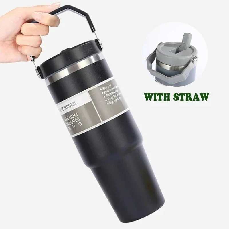 Fashionable cup Portable Car Cup Stainless Steel Thermos Cup with Straw Handle Double Walled Travel Sports Water Bottle Coffee Vacuum Flask Y251110