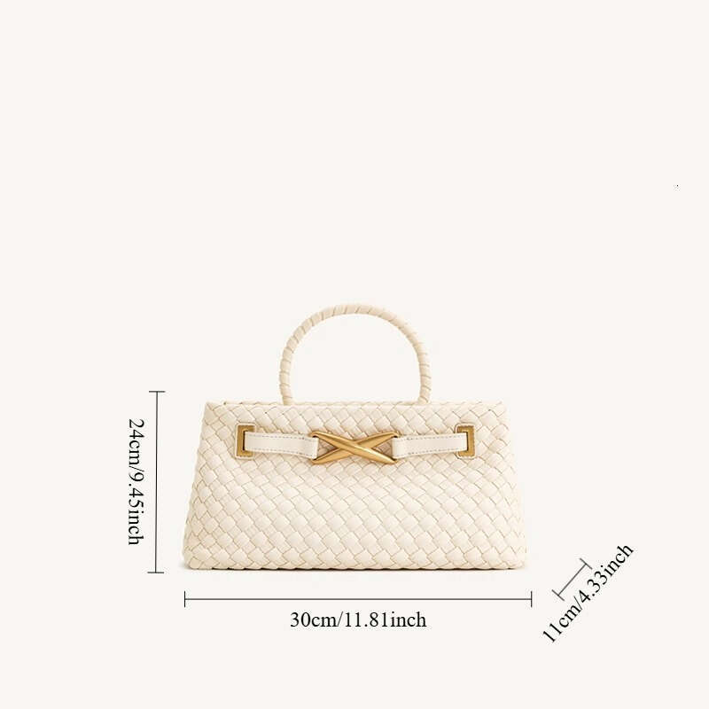 Women Knitted Handheld Handbag With Ic Closure, Golden Tone Hardware White/Black Real Like Texture, Durable Knit Design For, Travel, Shopping