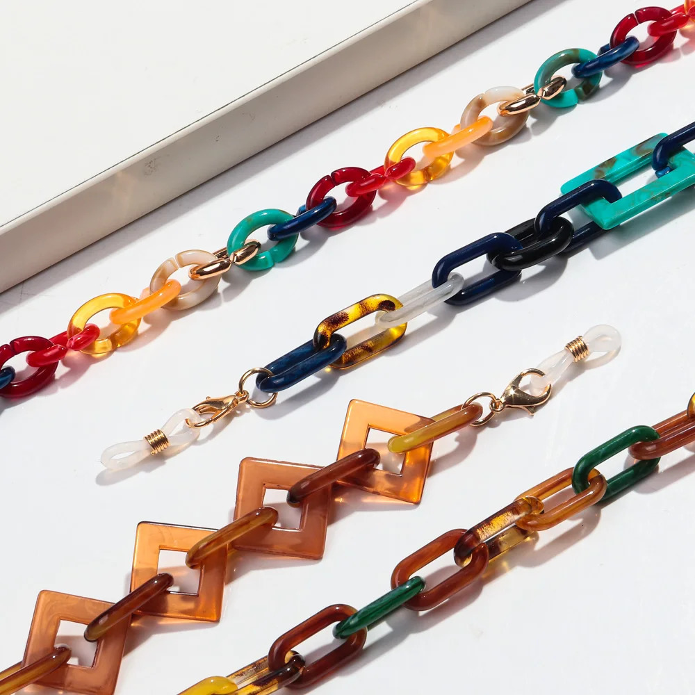 Bohemian Colored Acrylic Womens Glasses Chain Fashion Resin Geometric Tether Rope Strap Hanging Sunglasses Accessories 250410