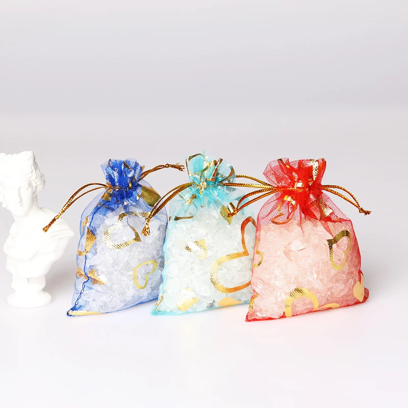 50pcs Hearts n Organza Bags Drawable Wedding Party Decoration Gift Pouches Jewelry Packaging 799121116cm 251110