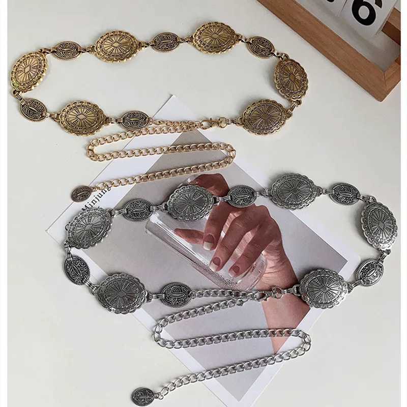 1 set of waist chain accessories suitable for warm vintage Bonn ethnic style high-end silver metal chain belt X250410