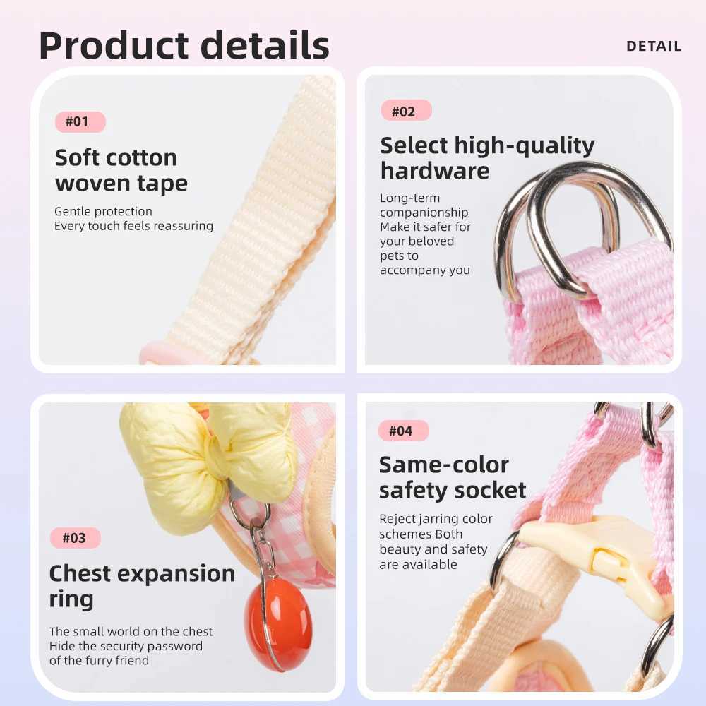 Small Dog Leash Bowknot Harness Hiking Vest-Style Schnauzer Outdoor Harness Breathable Pet Wearables Dog Daily Walk Leash J251110