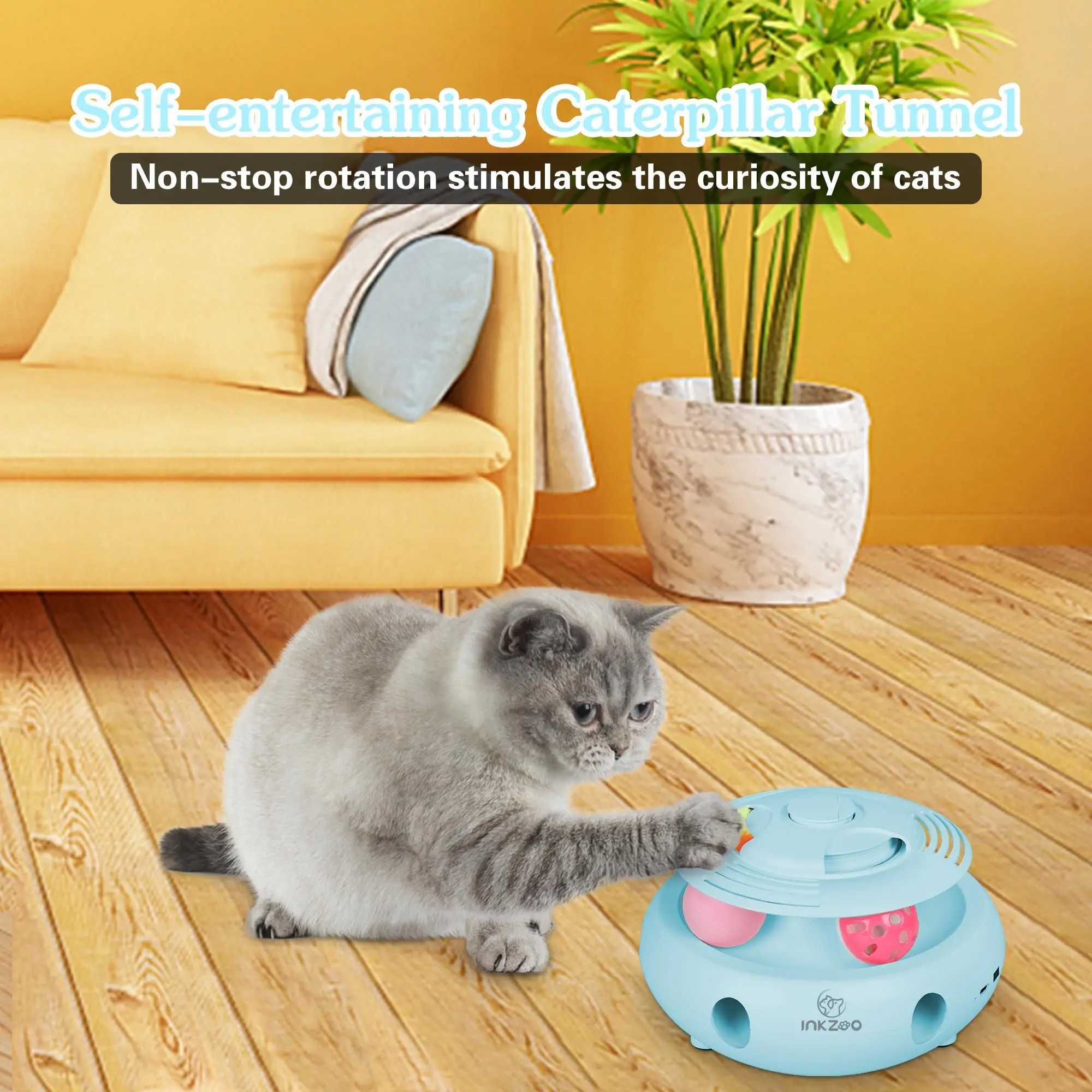 INKZOO 4-in-1 Interactive Cat Toys for Indoor Cats Automatic 6 Holes Mice Whack-A-Mole Fluttering Butterfly Track Balls USB J2511081